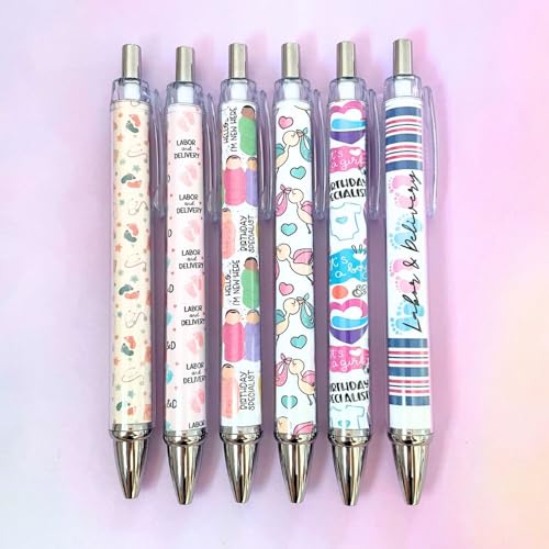 6PC Labor & Delivery Pens Maternity Medical Assistant Accessories Hospital Clinic Pen Appreciation Gifts For NICU Nurses Sonographer Birthday Specialist Swaddle Expert OB OBGYN Midwives Nursery Staff - style: Labor & Delivery