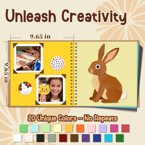 Children's DIY Craft Album 10 Inch, Khaki | Scrapbook journal, spiral bound hardcover, 20 sheets/40 pages, creative gift for kids drawing photos - color: Khaki, size: 10"x10"
