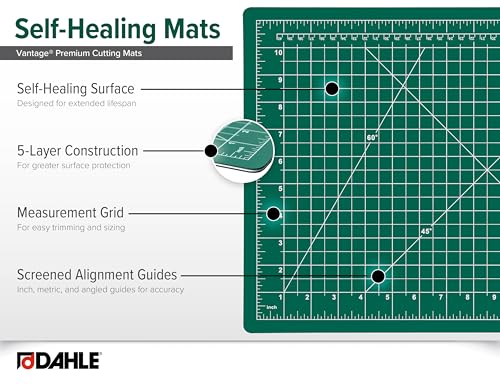 Dahle Vantage 10473 Premium Self-Healing Cutting Mat, 24"x36", 1/2" Grid, 5 Layers for Max Healing, Perfect for Crafts & Sewing, Green - color: Green, size: 36"L x 24"W