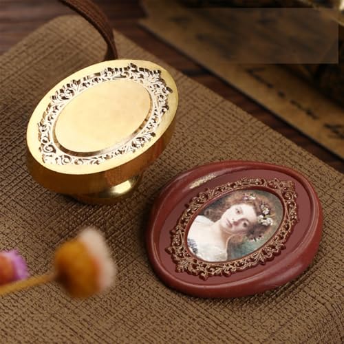 Oval Frame Wax Seal Stamp Embossed Brass Wax Seal Head with Wood Handle Retro Photo Frame Stamp Design for Wedding Invitations Sealing Letters Diplomas Scrapbooking-Style 8 - style: Style 8