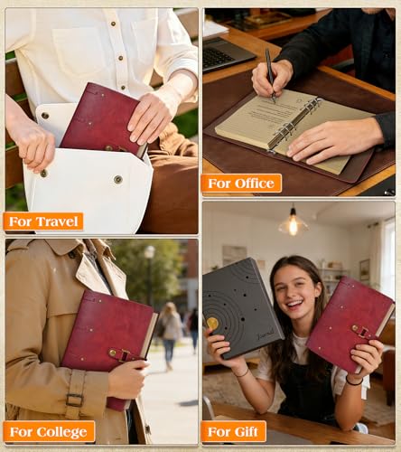 Leather Journal Notebook, A6 Size 5.3 x 7 inches 260 Lined Pages-Wine Red - color: Wine Red, size: 5.3*7inch