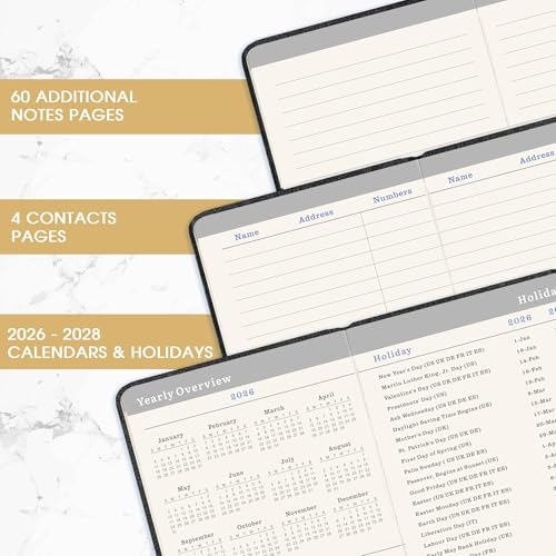 Pocket Planner/Calendar 2026-2028 - 3 Year Monthly Planner 2026-2028, Jan. 2026 - Dec. 2028(36 Months), 6.2" x 3.8", Pocket Planner with 60 Note Pages, Pen Holder, Back Pocket - Black