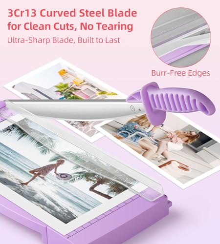 Firbon 12" Guillotine Paper Cutter with Hidden Ruler, Compact Paper Trimmer - color: Purple