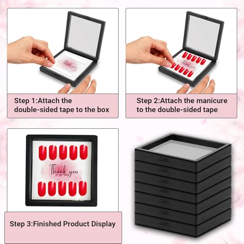 32 Pcs Press On Nail Packaging Box with 120 Pcs Adhesive Double Sided Tape, Black Artificial Nail Display Case, Earrings Storage Organizer, for Birthdays, Christmas Gift