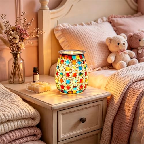 Dicimi Stained Glass Wax Warmer – Candle Lamp with Timer (2/4/8/10H+24H Cycle), Adjustable Heat/Light, 2-in-1 Melter & Night Light, Gift for Mom - color: Seven-color Beach