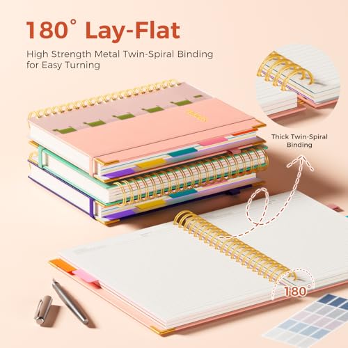 XYark A4 Hardcover Spiral Notebook, 8.5"x11" College Ruled Notebooks with Removable Dividers Tabs & Ruler, 5 Subject Notebook 300 Pages, Large Lined Journal for Women School Work Office, Light Pink - color: Light Pink, size: 8.5"x11"(A4)