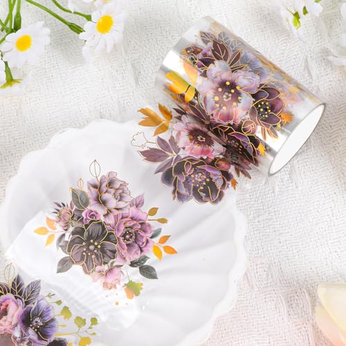 Sitsink PET Tape for Journal Scrapbooking - Purple Flower PET Tape Stickers for Crafts Junk Journal Supplies Notebook Scrapbook DIY Decor - style: Night Poppy