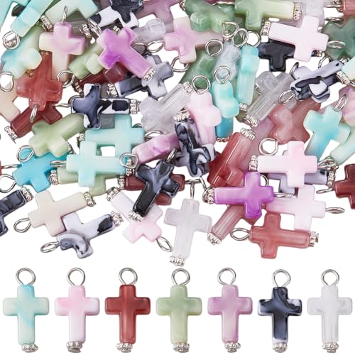 SUNNYCLUE 1 Box 105Pcs 7 Colors Acrylic Cross Charms Easter Cross Charms Opaque Rossary Imitation Gemstone Plastic Dangle Beads for Jewelry Making Keychain DIY Crafts Necklace Earring Women Adults - style: Vintage