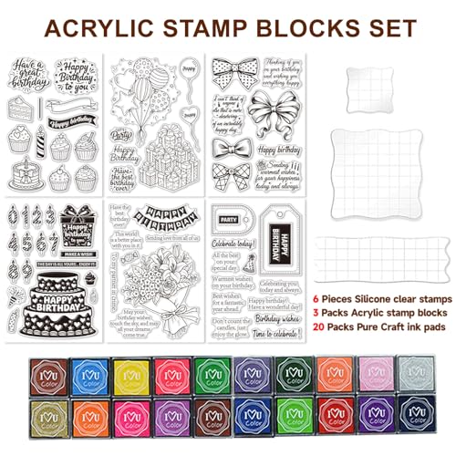 6 Pcs Clear Stamps for Birthday Card Making Supplies 20 Ink Pad - style: 29Pcs Celebrate Clear Stamps