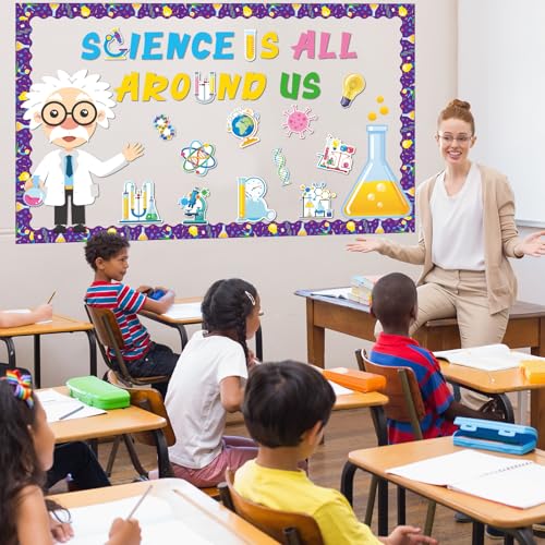 party greeting Science Bulletin Board Set Science is All Around Us Classroom Decoration Scientist Lab Paper Cutouts Bulletin Board Border for Wall Decor Teacher Must Haves Back to School Supplies - style: Science Around Us