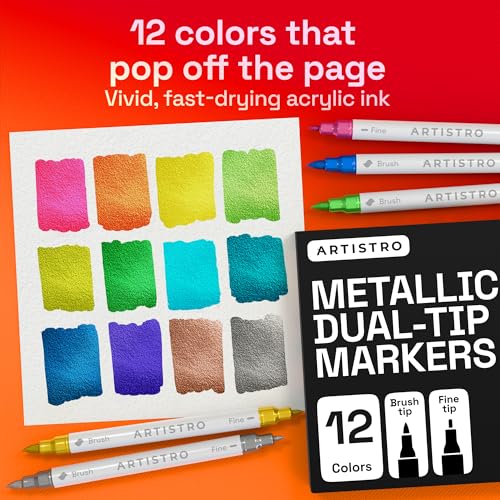 ARTISTRO 12 Metallic Dual-Tip Acrylic Paint Marker Pens for Drawing - color: Metallic, size: 12