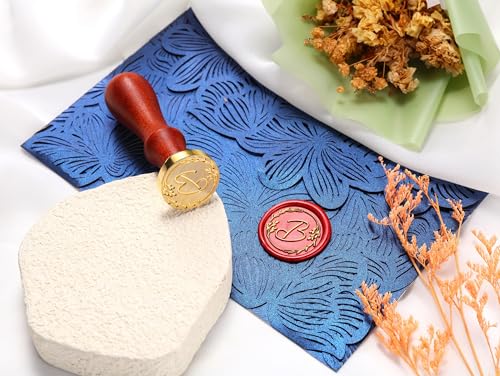 Yoption Handwritten Letter with Olive Branch Wax Seal Stamp, B | Wooden Handle with Brass Head for Wedding Invitation, Envelope Seals, Snail Mail, Gift Wrap, Christmas Card