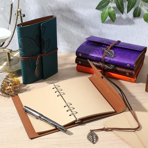 5 Pcs A6 Journal Notebook Refillable Leather Diary Leather Vintage Writing Journal Travel Business Work Notebook Gifts Bulk For Women Men With Blank Pages And Retro Pendants, 7 X 5 In