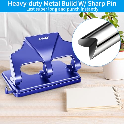 AFMAT 3 Hole Punch Heavy Duty, 40-Sheet Three Hole Punch, 50% Reduced Effort, 3 Hole Puncher for Binder w/Large Chip Tray, 9/32" Holes Diameter, Metal Paper Puncher for Home/Office/School, HP15 - color: Blue