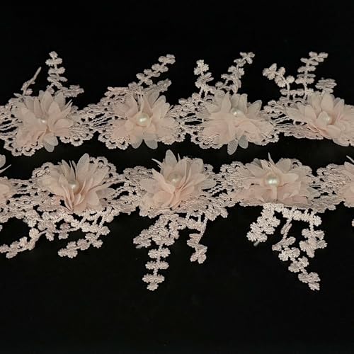 1 Yard Vintage Flower Pearl Beads Lace Edge Trim Ribbon Floral Fabric Embroidered Appliques Sewing Lace for Wedding Bridal Dress Clothes Costume Hat Home Party Decoration (Pale Pink, 1 Yard) - color: Pale Pink, size: 1 Yard