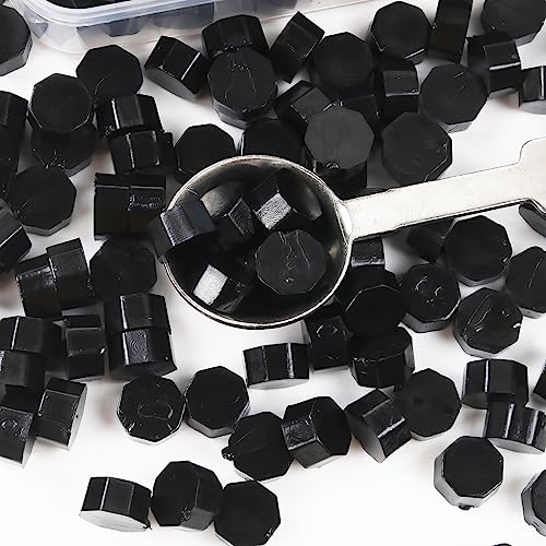 300Pcs Black Sealing Wax Beads Set for Wax Seal Stamp with Candles and Melting Spoon，Perfect for Christmas Cards, Envelopes, Wedding Invitations, Wine Packages, Letter Sealing (Black) - color: Black
