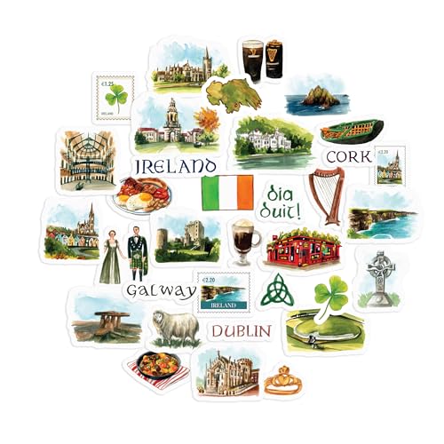 Navy Peony Emerald Ireland Travel Stickers (34pcs) — Irish Decals for Scrapbooks, Journals - style: Journal