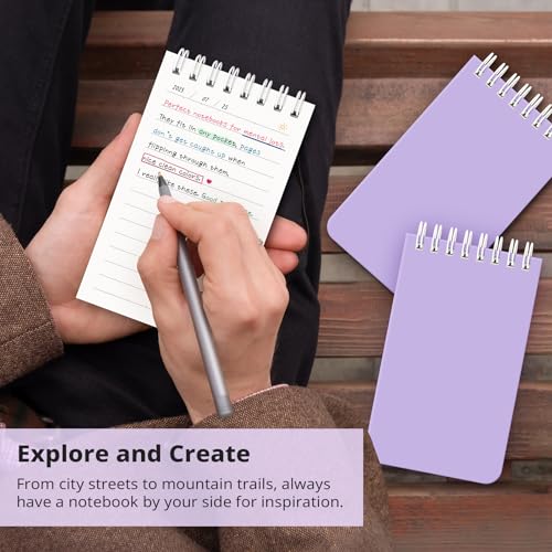 Taja Set of 8 Mini Pocket Notebook Top Spiral Nursing Notepads - color: H.Lilac Purple