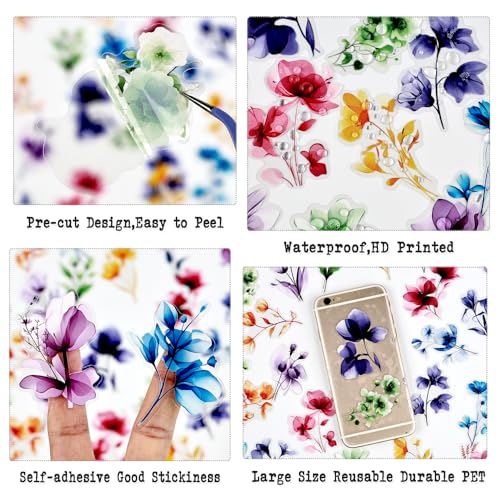 240Pcs Transparent PET Watercolor Flower Stickers for Journaling, Collage | Clear Floral Decorative Stickers Set for Scrapbooking, Junk Journal Supplies, Card Making, Bujo, Crafts - color: Floating Petals & Petal Shower