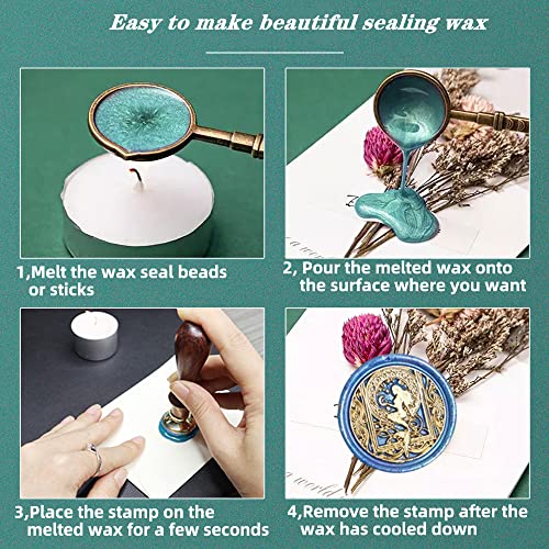 Wax Seal Stamp, 6pcs Brass Heads & Rosewood Handle, Starry Animal Kit for Invitations, Art, DIY Crafts - style: Starry Animal Wax Seal Stamp Set 1