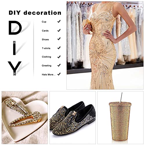 3792pcs Gold Crystal Flatback Rhinestones Glass Diamantes Round Gems for Crafts Nail, Makeup, Clothes, Mixed 6 Sizes with Wax Pencil and Tweezer Kit(SS6~SS20) - color: Gold