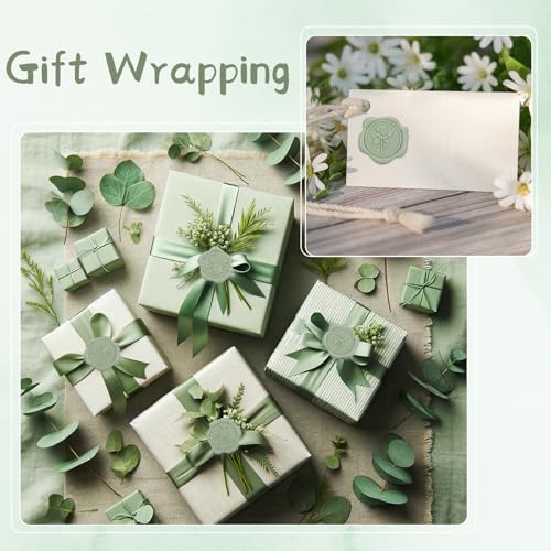 60 Pcs Wax Seal Stickers, Sage Green, 4 Flower Styles - color: 4 Flower Styles- Sage Green