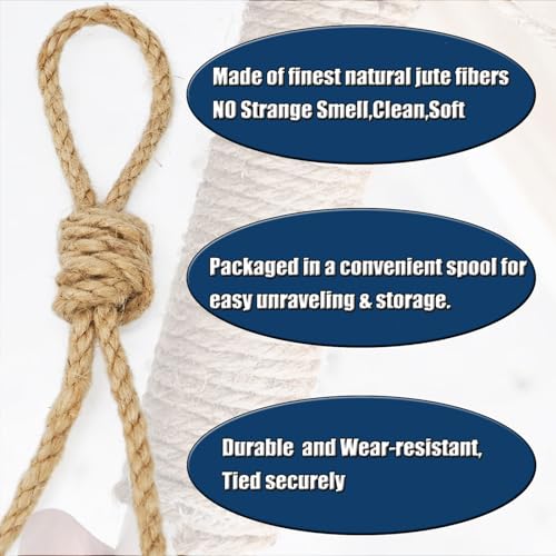 Leecogo 4mm Jute Rope 164 Feet Heavy Duty and Thick Twine Rope for Gardening Arts Crafts Packing Bundling Recycling and Home Decor - size: 4mm