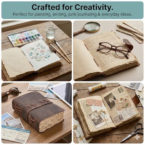 Leather Bound Vintage Journal for Women & Men – Book of Shadows – Lock Closure – 200 Pages of Antique Deckle Edges Handmade Paper (Distressed Brown, 7 x 5 inches) - color: Distressed Brown, size: 7 x 5 inches