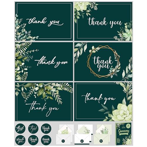 Decorably 24 Pack 6x4in Greenery Thank You Cards with Envelopes - style: Greenery
