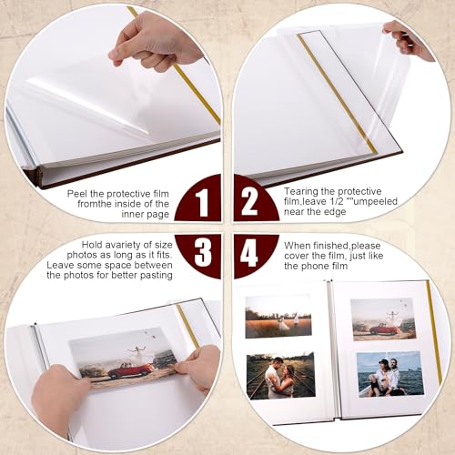 Self-Stick Page Adventure Book Scrapbook Photo Album,40 Pages Leather Cover DIY Photo Book for Family,Anniversary Wedding,Travel Memories Holds 3X5, 4X6, 6X8, 8X10 Photos (Brown) - color: Brown-1