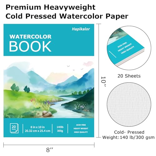 Hapikalor Watercolor Paper Pad, 8"x10" Water Color Paper, 140lb/300gsm Teal - color: Teal, size: 8"x10" Pad