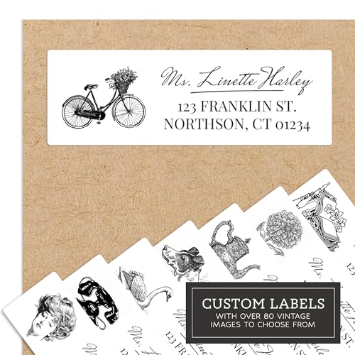 Personalized Return Address Labels - Vintage Elements - Over 80 Images to Choose from - Custom Self Adhesive Stickers for Envelopes (60-960 Labels) (Black & White Elegant Style) - style: Black & White Elegant Style
