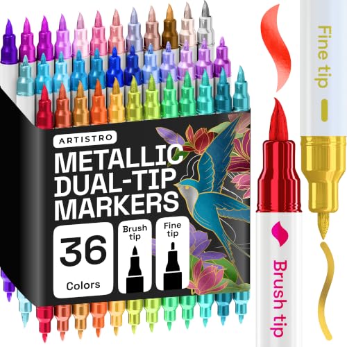 ARTISTRO 36 Metallic Dual-Tip Acrylic Paint Marker Pens for Drawing - color: Metallic, size: 36