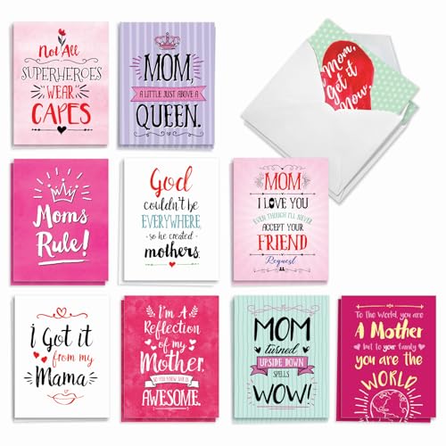The Best Card Company - 20 Note Cards Blank Assortment (4 x 5.12 Inch) (10 Designs, 2 Each) - Mom Notes AM3138OCB-B2x10 - style: Mom Notes