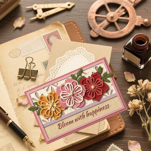 Lapoo Flowers Cutting Die for Scrapbooking - Durable Metal Cutting Die for DIY Scrapbook Photo Album Decorative Paper Card, 3D Backgrounds Frame (Rose Flowers and Leaves 4.9 x 4.4 in) - color: Rose Flowers and Leaves 4.9 x 4.4 in