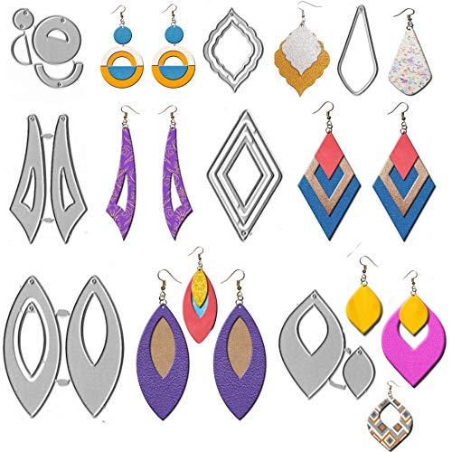 10 Pieces Earring Die Cuts,Earring Oval Diamond Drop Teardrop Flower Leaf Star Earring Cutting Dies Cut for Card Making Leather Paper Earring DIY Crafts