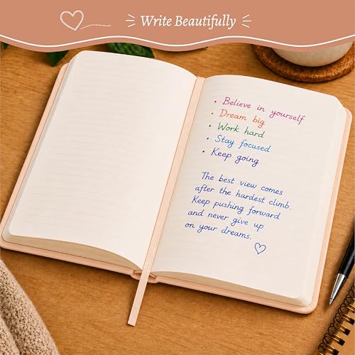 WORLD TRAVELER Eccolo A5 Lined Journal 256 Ivory Pages Lay Flat 6x8 - color: Pink with Pen