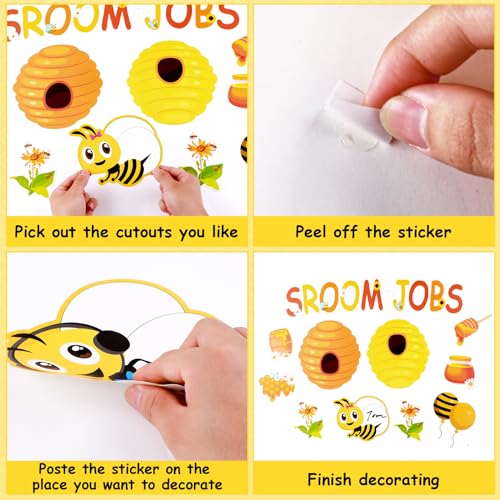 Qyeahkj Classroom Jobs Bee Bulletin Board Decorations Bee Hive Honeycomb Sunflower Paper Cutouts Summer Theme Classroom Bulletin Board for Teacher School Class Wall Door Window Decor Supplies - style: Class Job