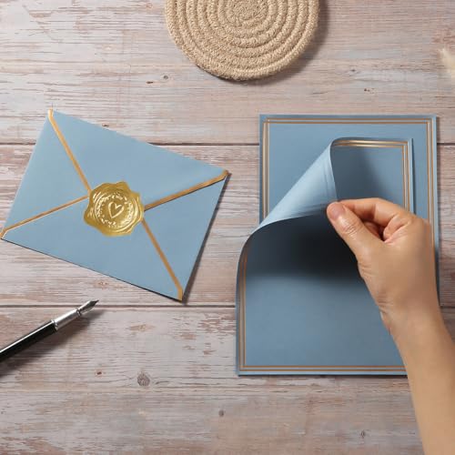 50 Pack Stationery Set with Envelopes, Dusty-Blue, 6x8 Inches - color: Dusty-Blue, size: 6x8 Inches