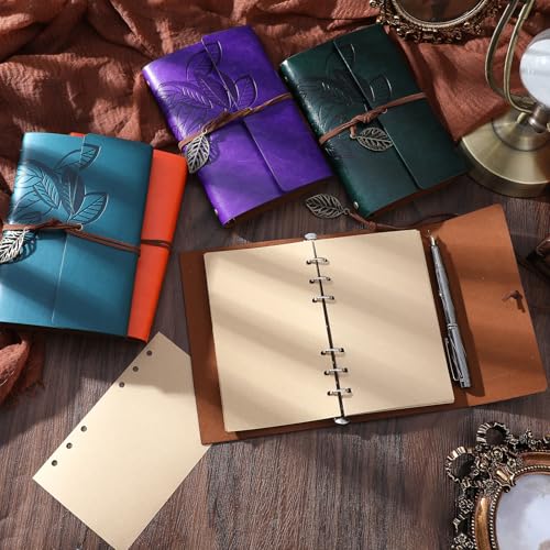 5 Pcs A6 Journal Notebook Refillable Leather Diary Leather Vintage Writing Journal Travel Business Work Notebook Gifts Bulk For Women Men With Blank Pages And Retro Pendants, 7 X 5 In