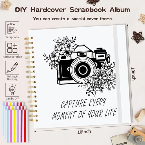 Scrapbook Album 10x10 inch, Travelling Journal Scrap Book Family Scrapbook Scrapbooking Supplies Kits Gift for Couples Anniversary Wedding (white, 10 x 10 inch) - color: white, size: 10 x 10 inch