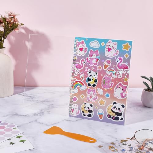 Cat Sticker Book Collecting 8.3 x 5.8 Inch A5 Size 40 Sheets Reusable Sticker Storage Album Cat Panda Cartoon Pattern Paper Labels Organizer Holder Notebook with 1Pc Scraper and Tweezer - color: Panda