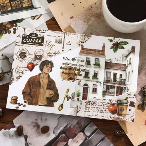 Pre-Cut Washi Sticker Book with 500+ Scrapbooking Stickers and 20 A5 Scrapbook Papers, Aesthetic Coffee and People Stickers for Journaling, Junk Journal Supplies for Adults Card Making, Art Crafts - color: Coffee Weekly