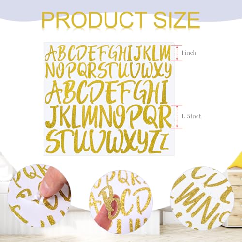 TaoBary 416 Pcs Letter Stickers Cursive Alphabet, 1'', 1.5'', Glitter Gold - color: Glitter Gold, size: 1'', 1.5''