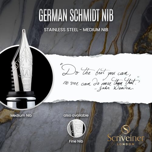 Scriveiner Midnight Blue Fountain Pen - Stunning Luxury Pen with Chrome Appointments, Schmidt Nib (Medium), Best Pen Gift Set for Men & Women, Professional, Executive, Office, Nice Pens - color: 11. Midnight Blue with Chrome, style: Medium Nib