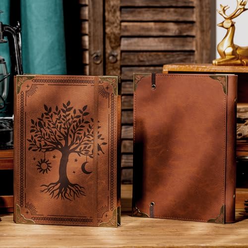 Ovesmusl PU Leather A5 Binder 6 Ring Refillable Journal Cover No Refill - color: Brown Tree, size: A5 Binder Cover