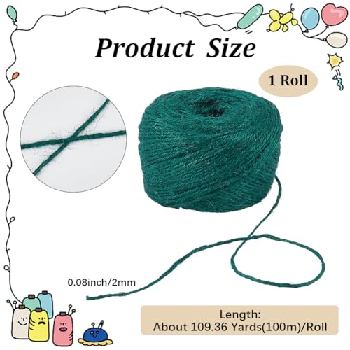 1 Roll 100M/109.36 Yards Dark Green Jute Twine Durable Weaving Cord Multi Purpose Jute Rope Decorative Craft String for Jewellery Making Photo Hanging DIY Bracelet Necklace Gift Wrapping - color: Dark Green