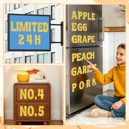 Bulletin Board Letters 129 PCS Glitter Gold Letter Stickers Large 4 Inch - color: Gold, size: 4 Inch