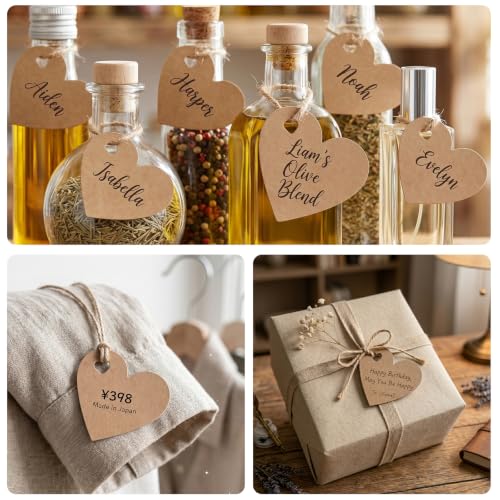 100 Pcs Kraft Paper Heart Gift Tags with String, 2.4" x 2.6"