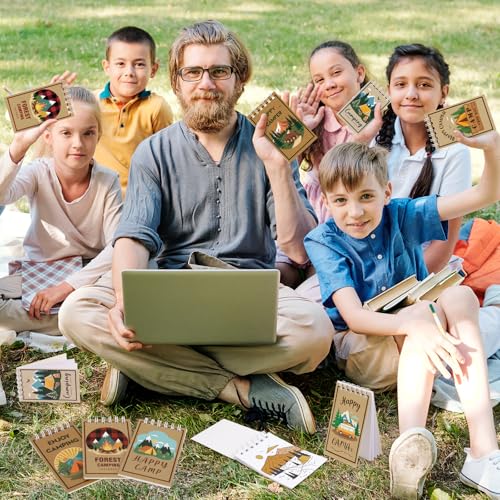 Hooqict 24 Pack Camping Party Favors Notepads Mini Pocket Notebooks Camping Journal Small Spiral Pocket Notepads for Kids Summer Camp Birthday Favors Classroom Office Supplies, 3.9 x 2.4 Inch - style: Camping